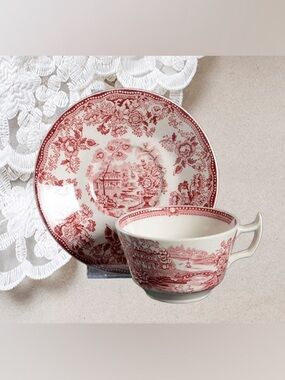 RARE Royal Staffordshire Clarice Cliff Tonquin Red Pink Cup and Saucer